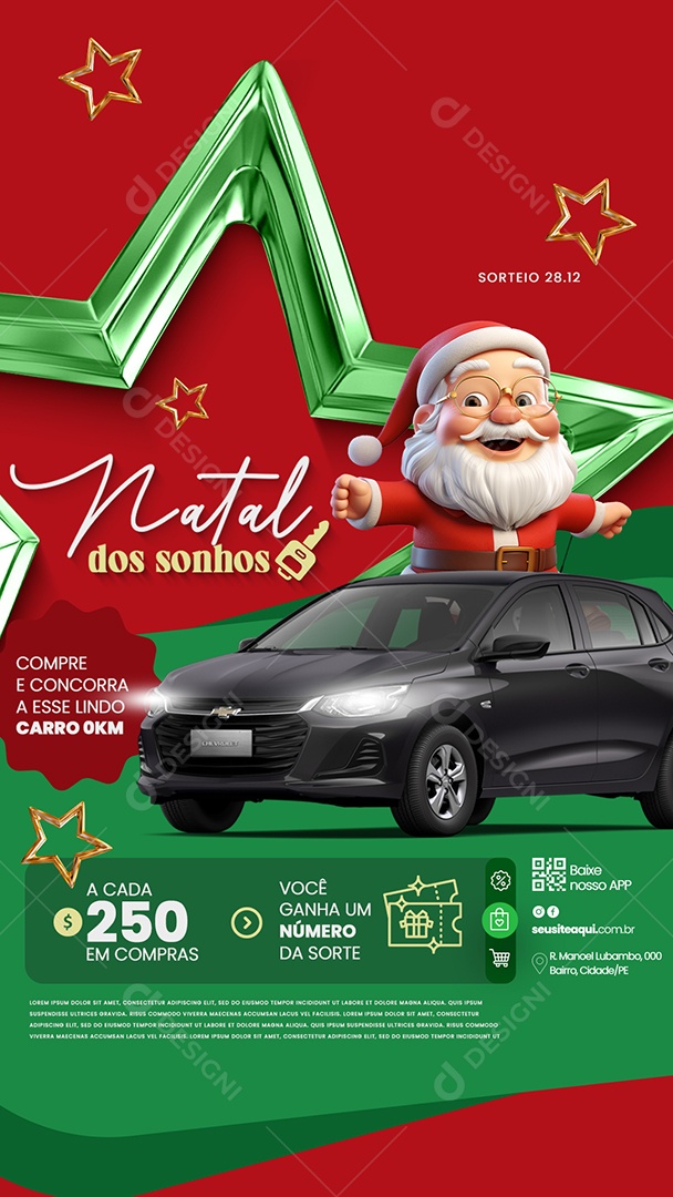Story Natal da Sorte Você de Carro Social Media PSD Editável
