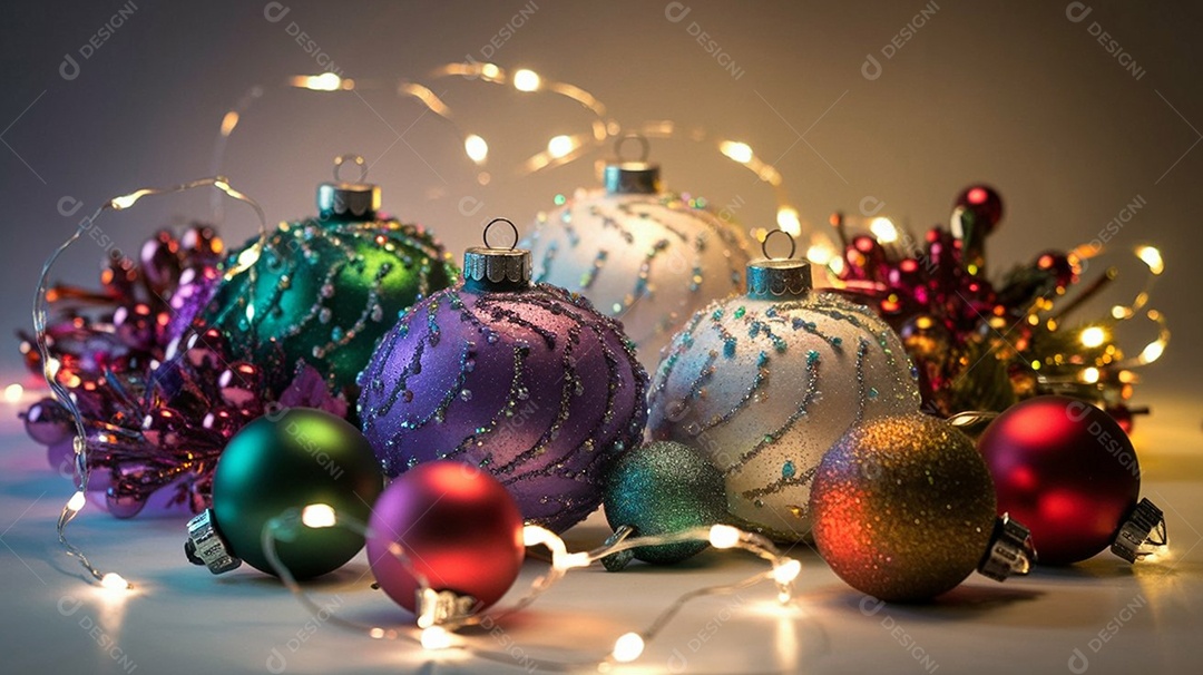 Bolas coloridas lindas enfeites natalino com luzes