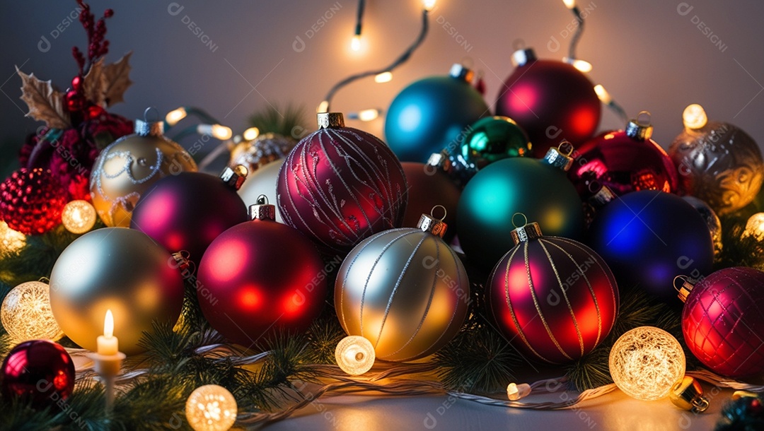 Bolas coloridas com luzes pisca pisca