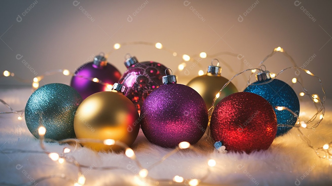 Bolas coloridas com pisca pisca enfeites natalinos