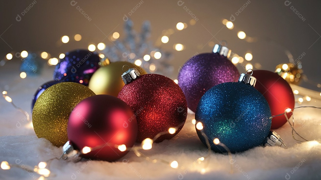 Bolas coloridas com pisca pisca enfeites natalinos