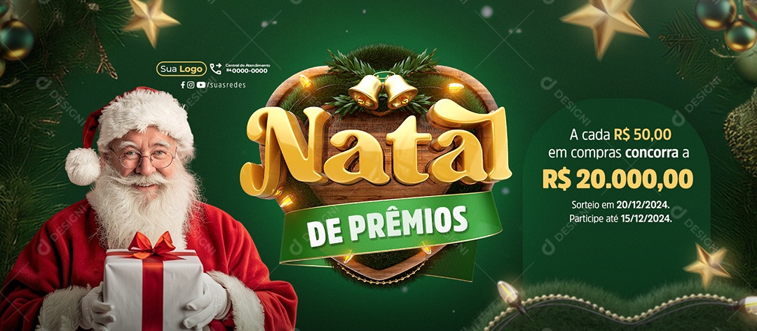 Banner Natalino Natal de Prêmios Social Media PSD Editável