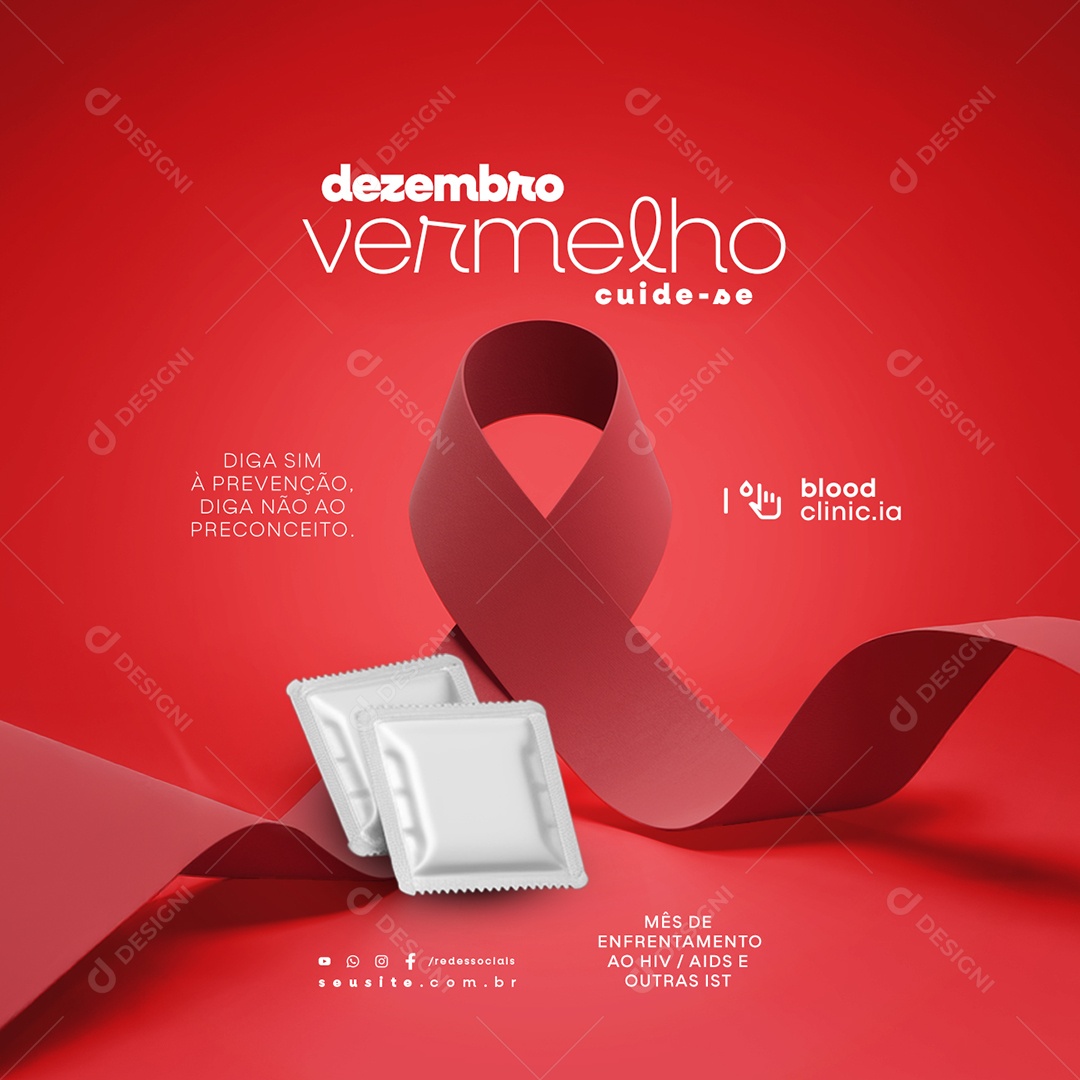 Dezembro Vermelho Diga Sim a Prevenção Social Media PSD Editável
