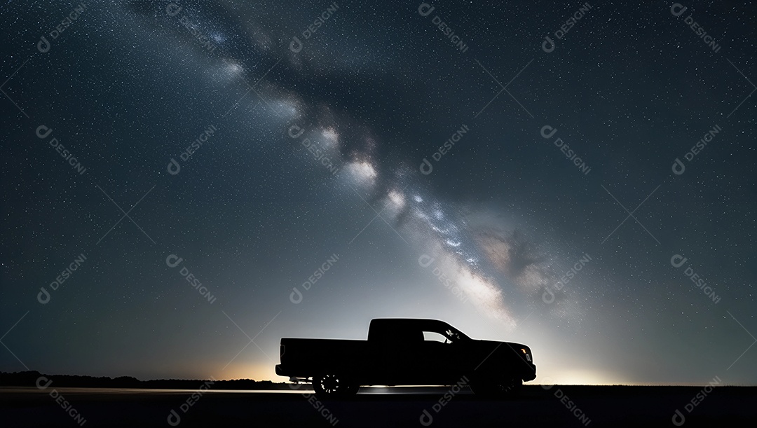 Um lindo horizonte com camionete na estrada