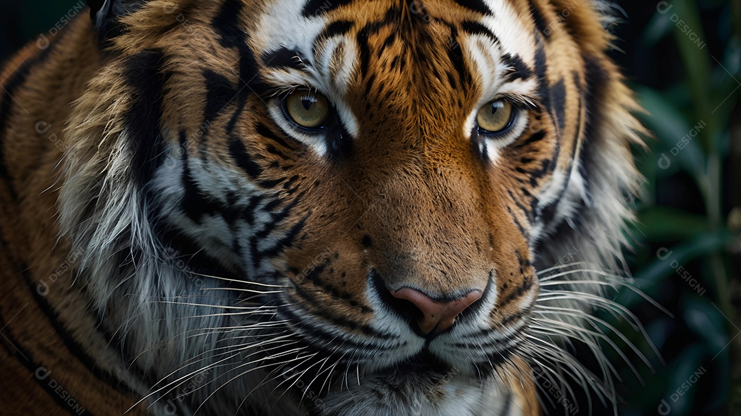 Um tigre olhando fixadamente na floresta