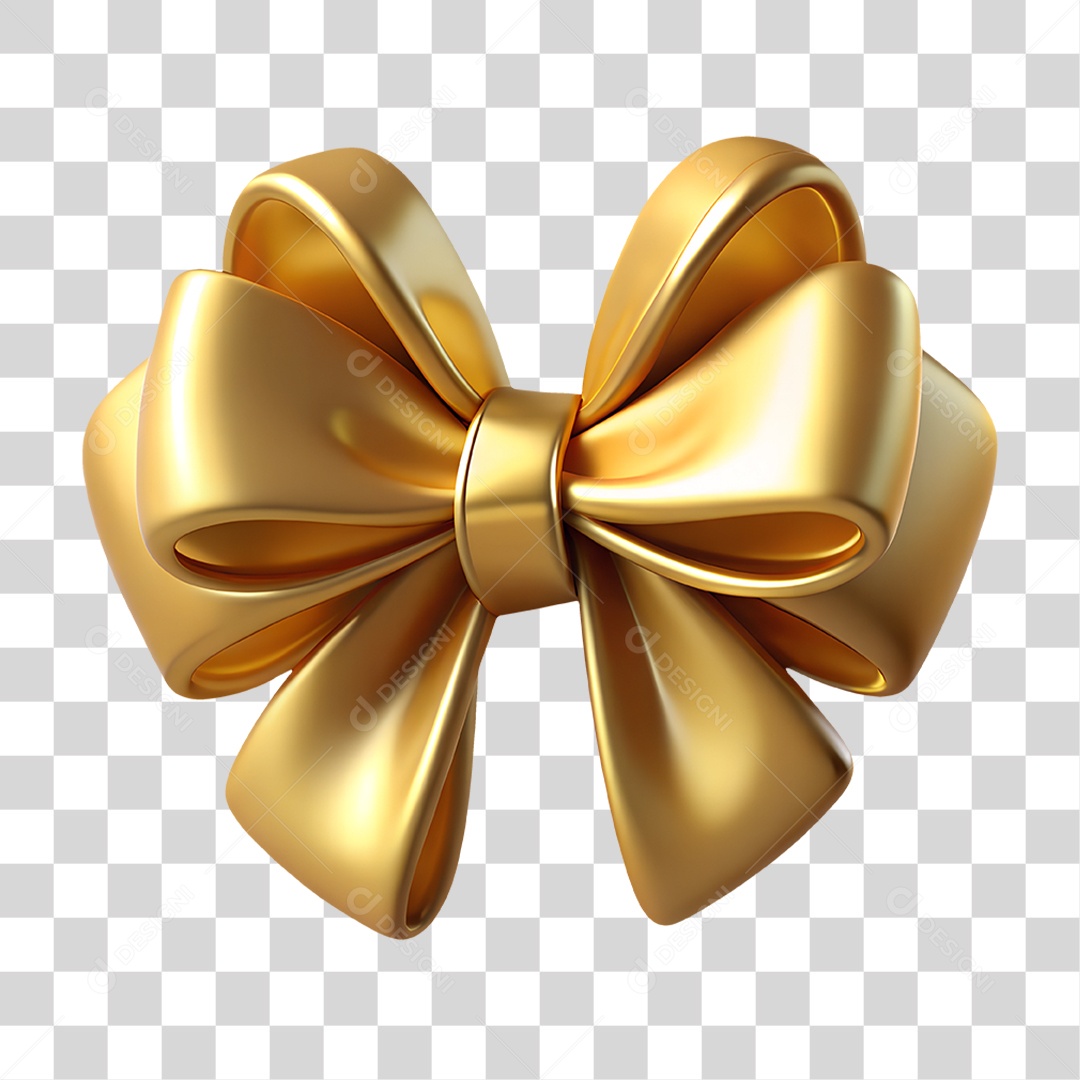 Ícone Dourado de Laço Decorativo Elemento 3D Para Composição PNG Transparente