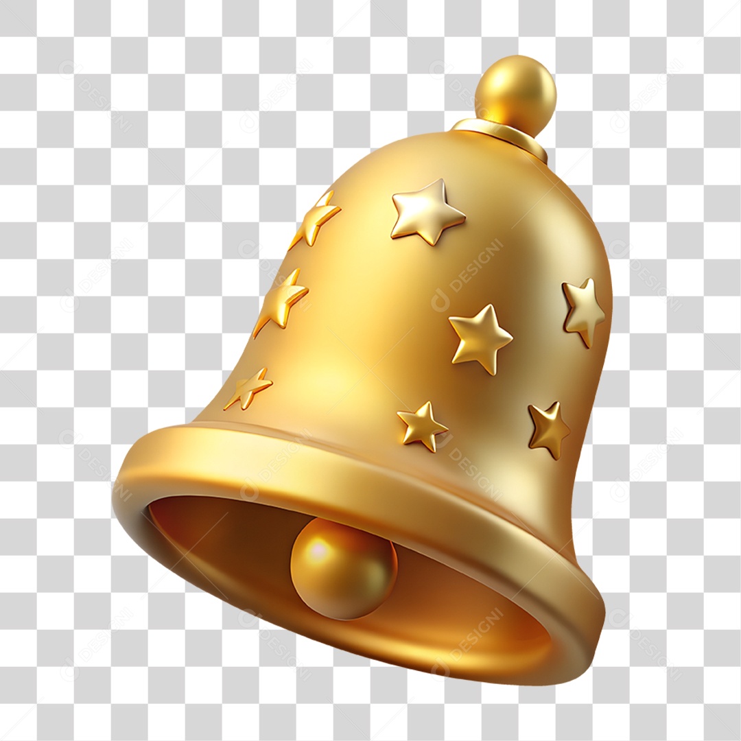 Ícone Dourado de Sino Decorativo Elemento 3D Para Composição PNG Transparente