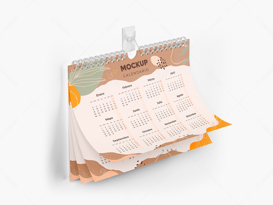 Calendário Horizontal na Parede Mockup PSD Editável