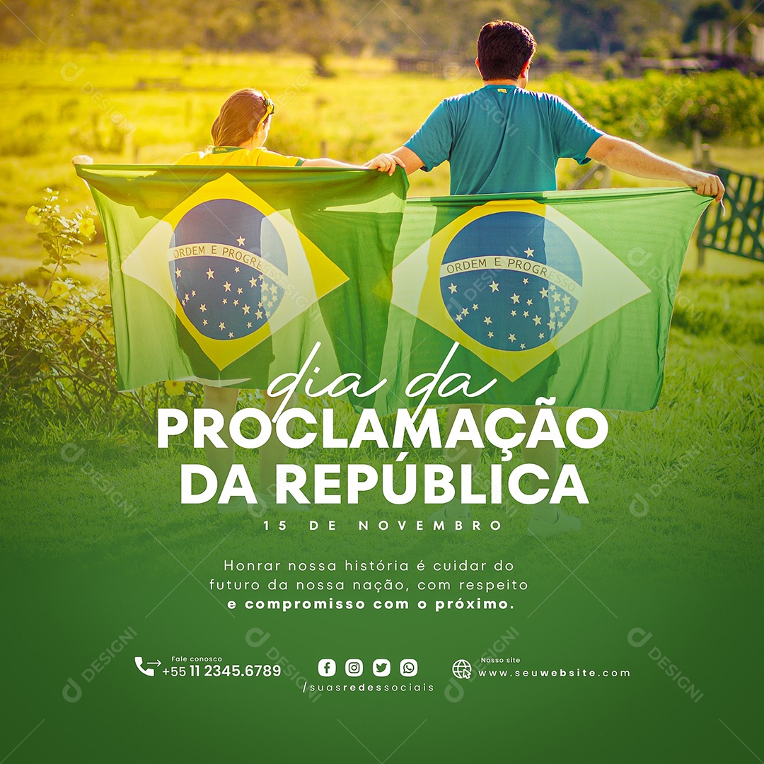 Dia Proclamação da República Brasileira Dia 15 de novembro Social Media PSD Editável