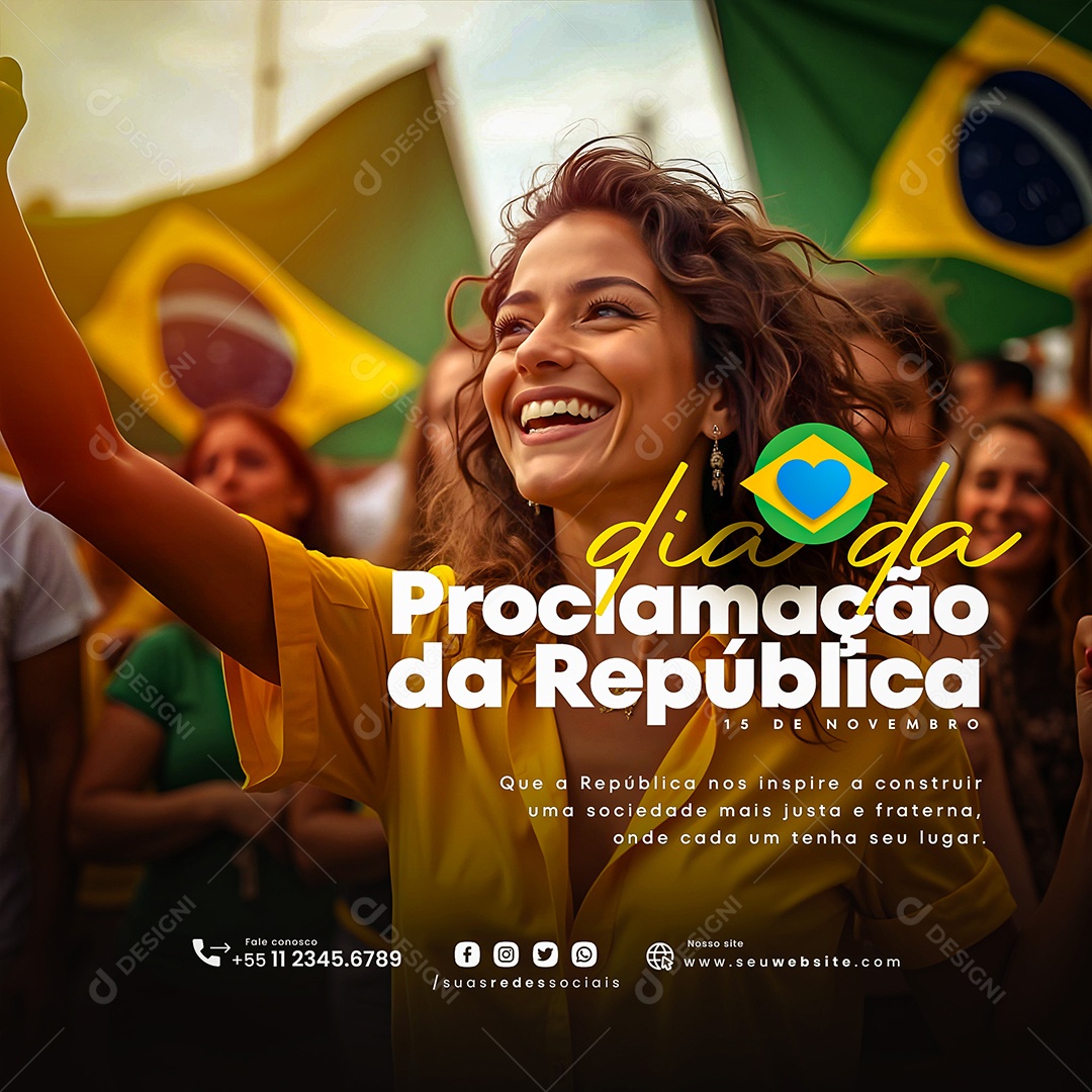 Dia Proclamação da República Brasileira Dia 15 de novembro Social Media PSD Editável