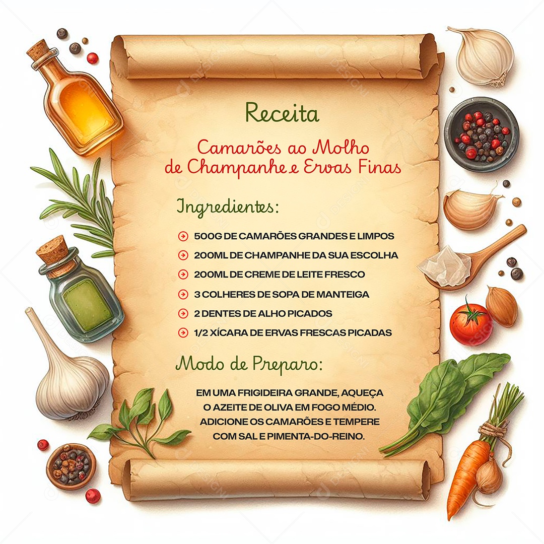 Receita Camarões ao Molho Social Media PSD Editável