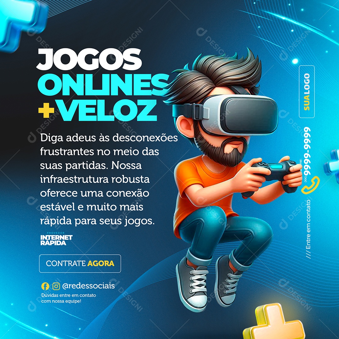 Plano de Internet Jogos Onlines Mais Velozes Social Media PSD Editável