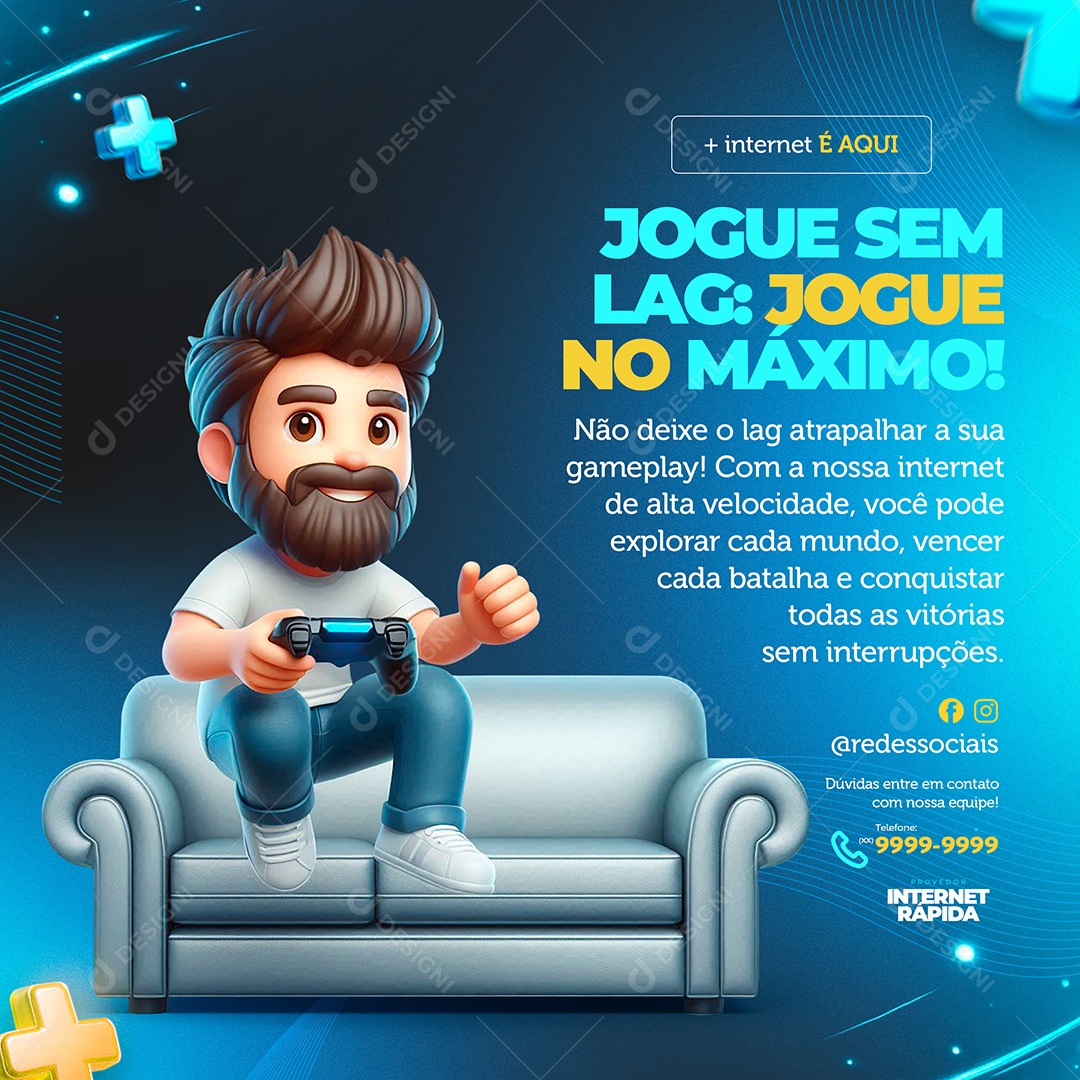 Plano de Internet Jogue Sem Lag Social Media PSD Editável