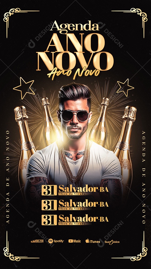 Flyer Agenda Show de Ano Novo Story Social Media PSD Editável