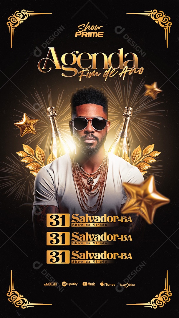 Flyer Agenda Show de Fim de Ano Story Social Media PSD Editável