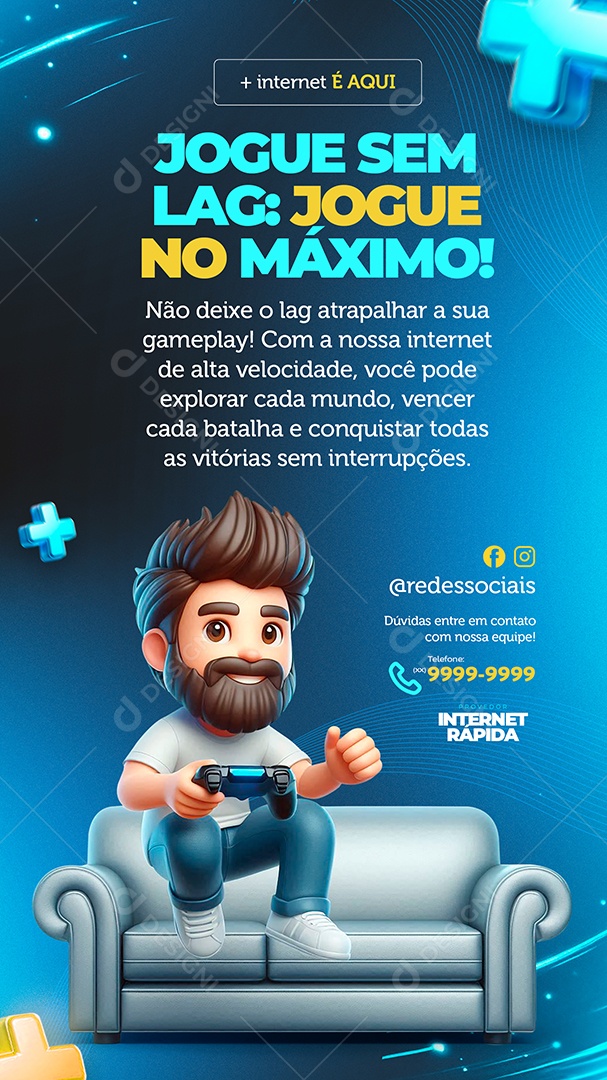 Story Plano de Internet Jogue Sem Lag Jogue No Máximo Premium Internet Social Media PSD Editável