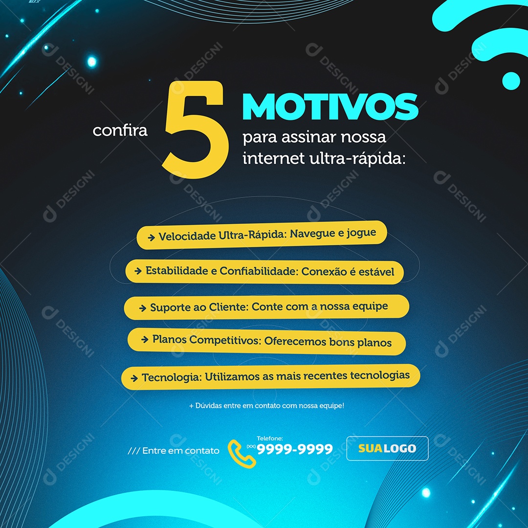 Cinco Motivos Para Assinar Nossa Internet Ultra Rápida Social Media PSD Editável