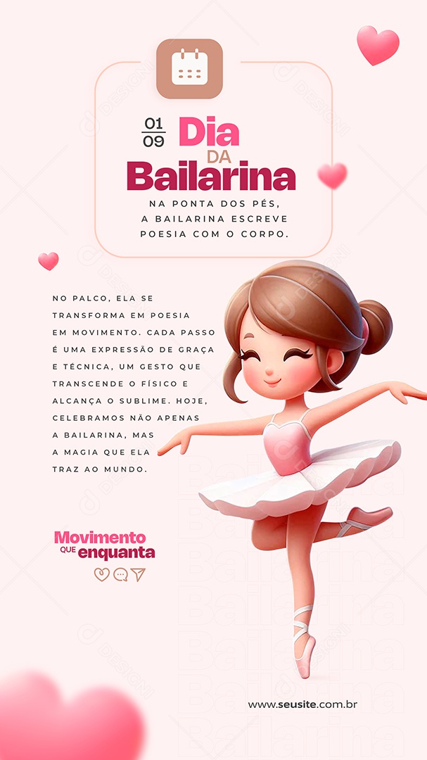 Story Dia Da Bailarina 01 De Setembro Um Corpo em Movimento Social Media PSD Editável
