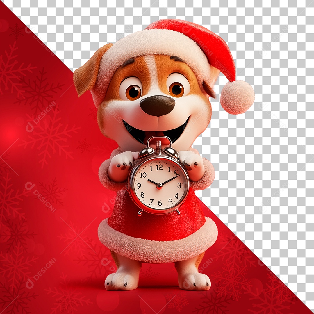 Cartoon 3D of Puppy With Hand Watch and Christmas Clothes For PSD Composition