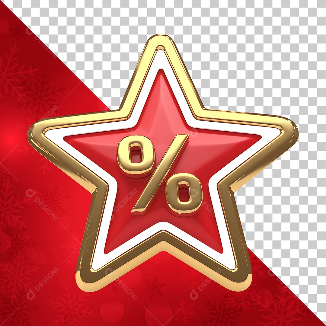 Estrela 3D de Natal com Símbolo de Desconto Para Composição PSD