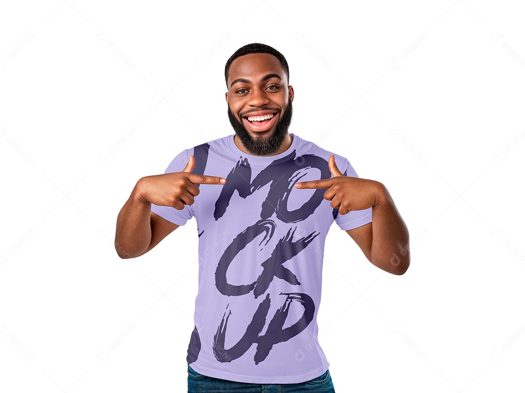 Homem Apontando Camiseta Mockup PSD Editável