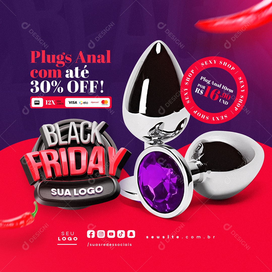 Sex Shop Black Friday 30% OFF Social Media PSD Editável