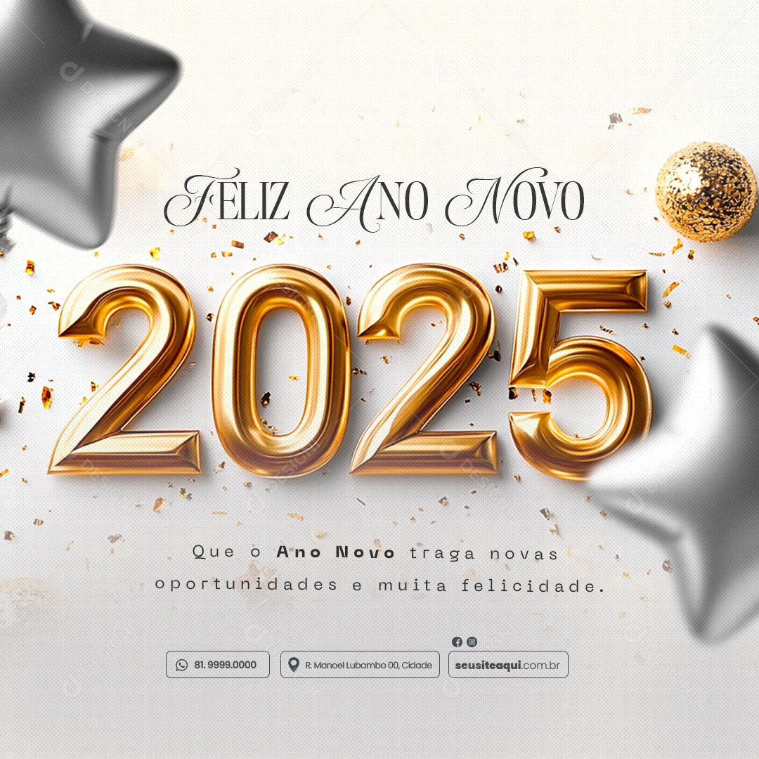 Feliz 2025 Ano Novo 01 de Janeiro Social Media PSD Editável