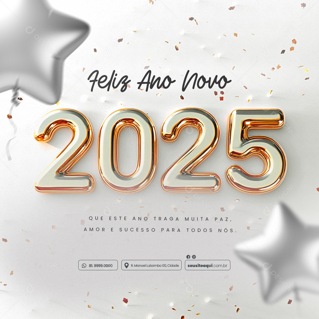 Feliz 2025 Ano Novo 01 de Janeiro Social Media PSD Editável