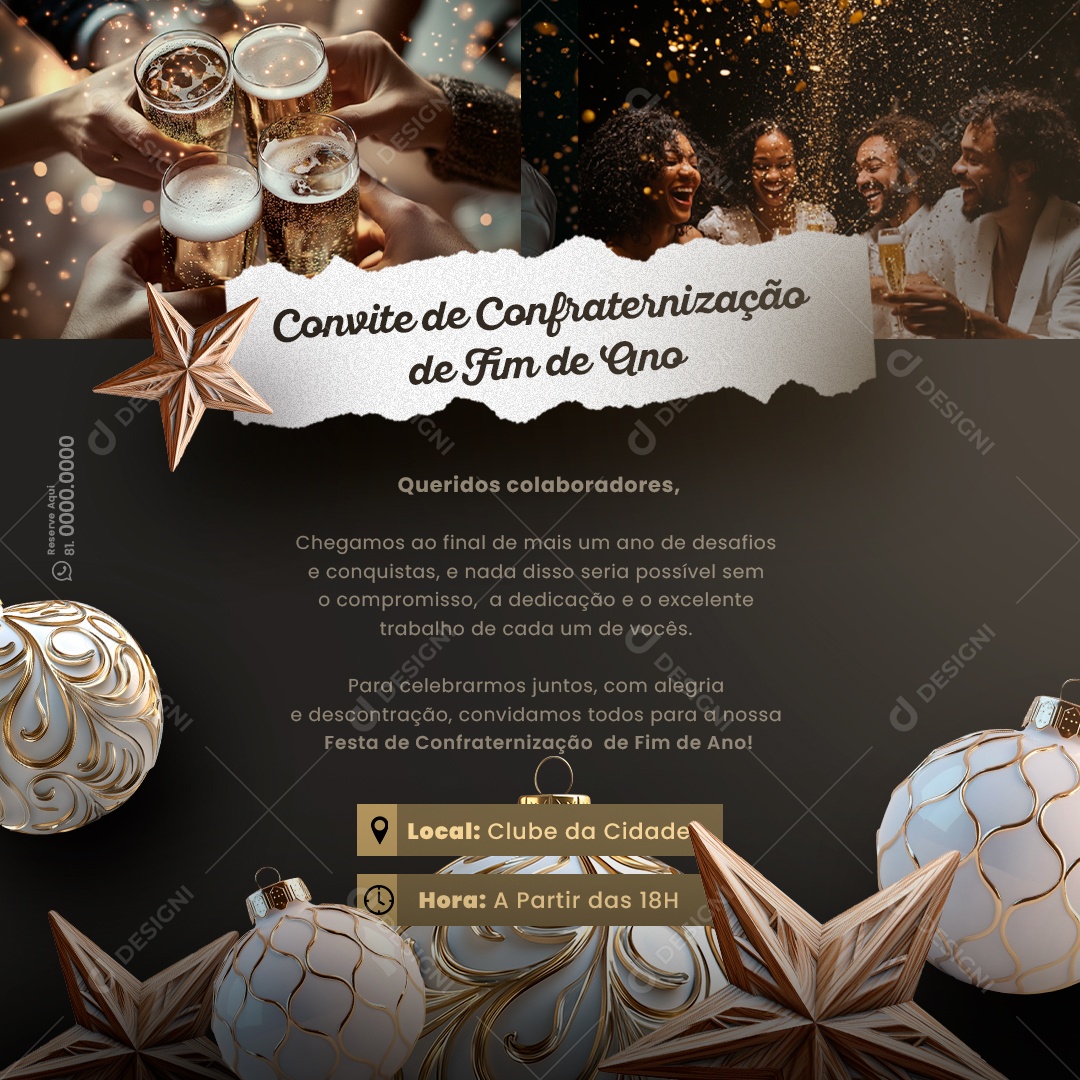Convite de Confraternização de Fim de Ano Social Media PSD Editável