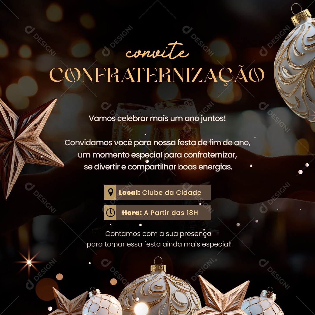 Convite de Confraternização Venha Celebra mais um Ano Juntos Social Media PSD Editável