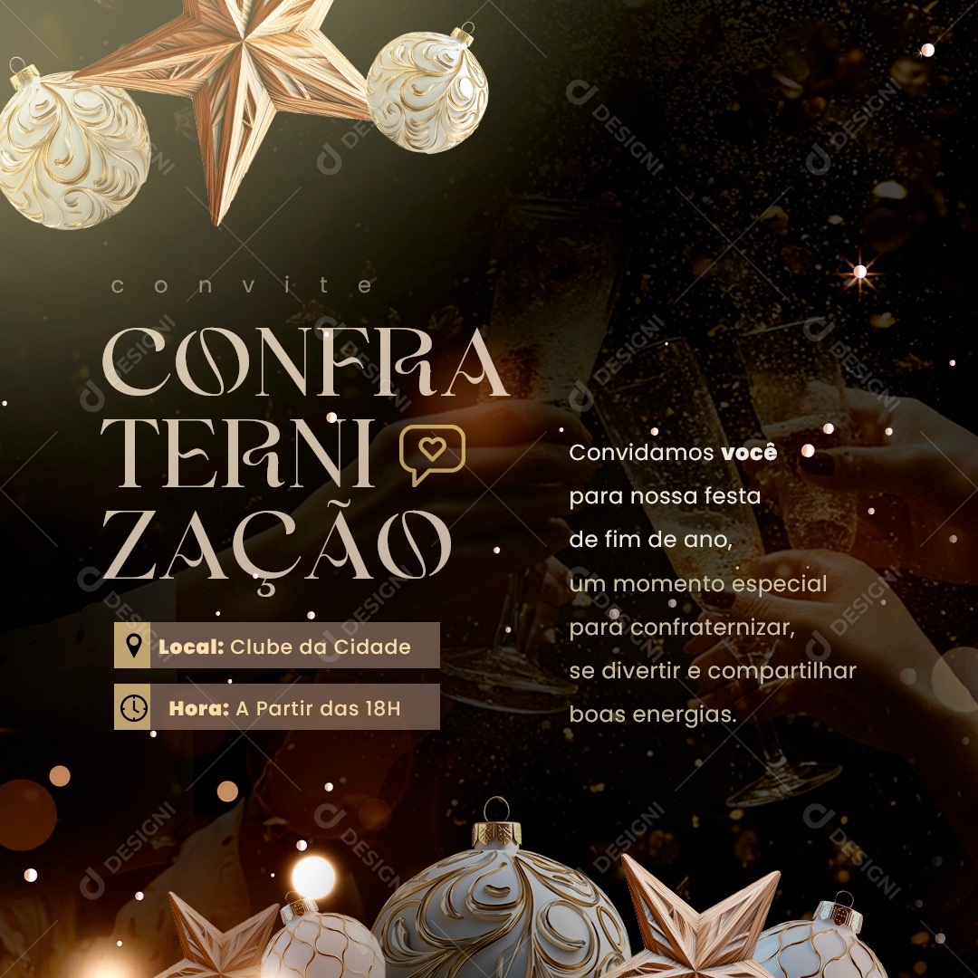 Convite de Confraternização Convivíamos Você para Nossa Festa Social Media PSD Editável