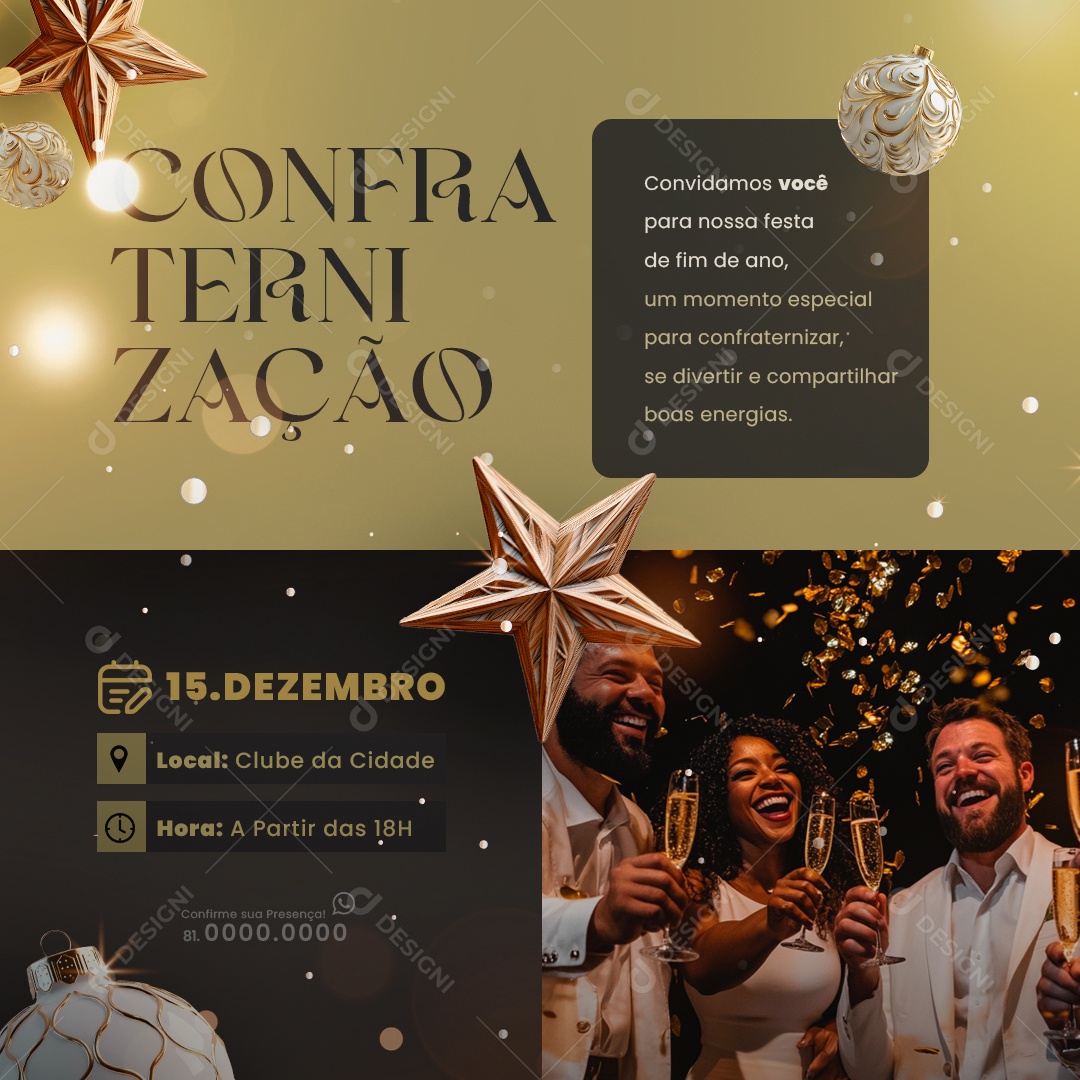 Convite de Confraternização Convivíamos Você para Nossa Festa Social Media PSD Editável
