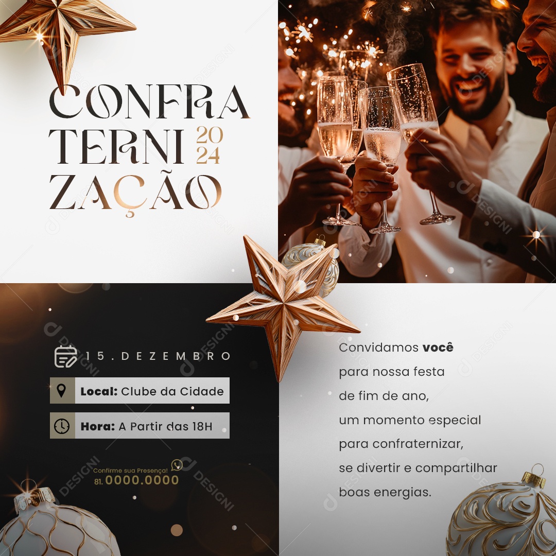 Convite de Confraternização Convidamos Você Para Nossa Festa Social Media PSD Editável