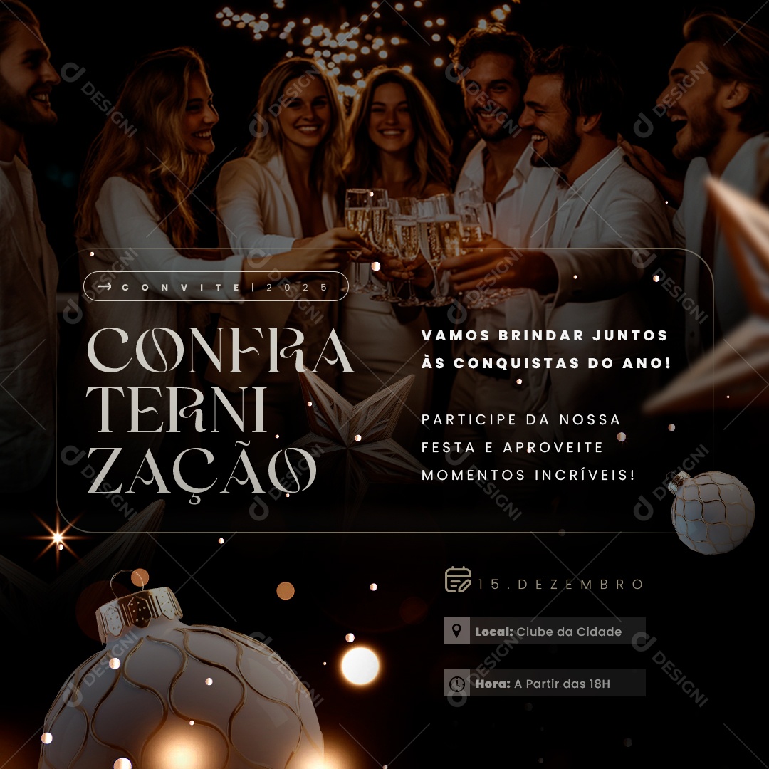 Convite de Confraternização Vamos Brindar Juntos Social Media PSD Editável