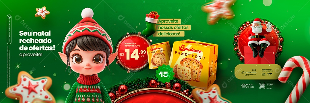 Carrossel Ofertas Natalinas Panetone Promoções de Supermercado Social Media PSD Editável