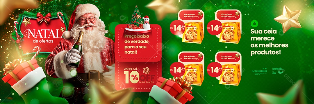 Carrossel Ofertas Natalinas Panetone Promoções de Supermercado Social Media PSD Editável