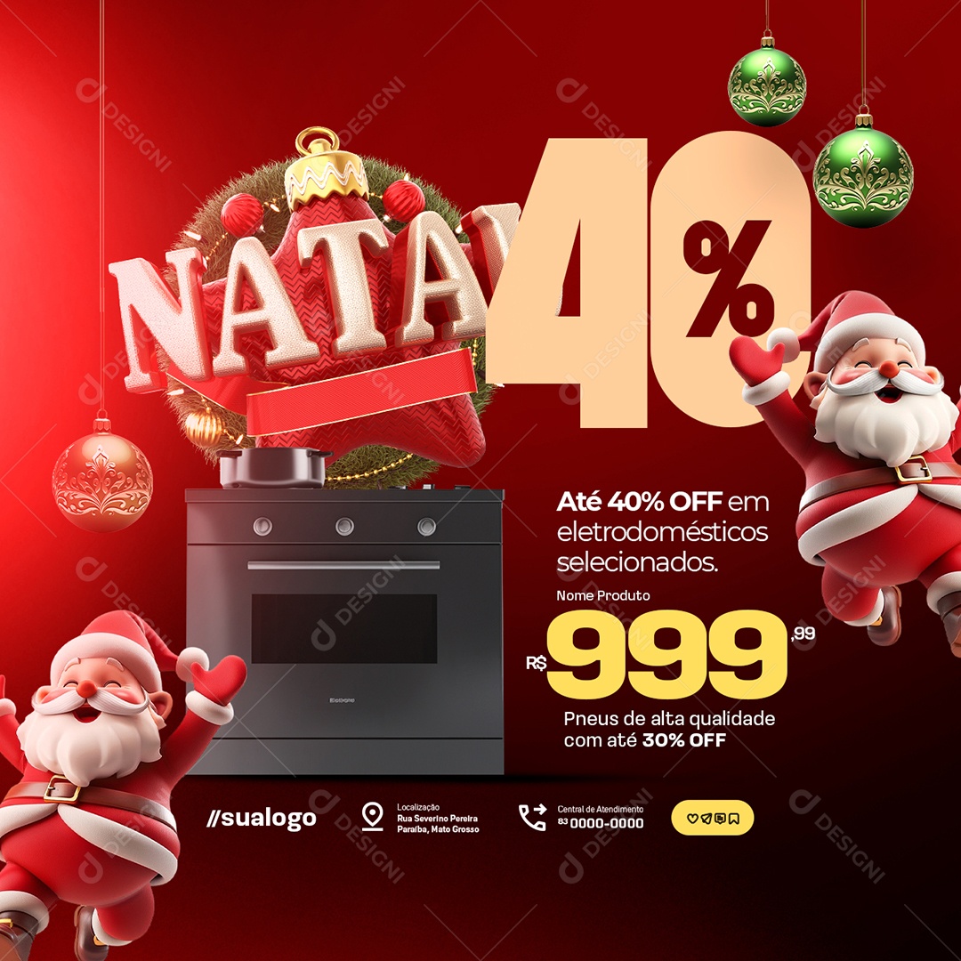 Loja Eletrodomésticos Natal 40% OFF Social Media PSD Editável