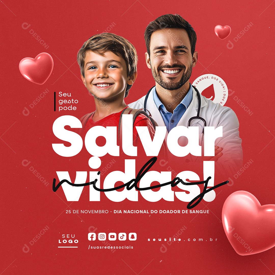 Dia Nacional do Doador de Sangue 25 de Novembro Social Media PSD Editável