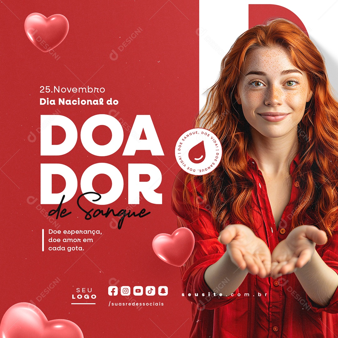 Dia Nacional do Doador de Sangue 25 de Novembro Social Media PSD Editável