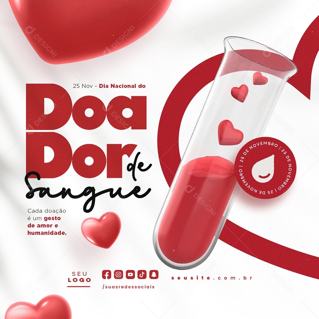 Dia Nacional do Doador de Sangue 25 de Novembro Social Media PSD Editável