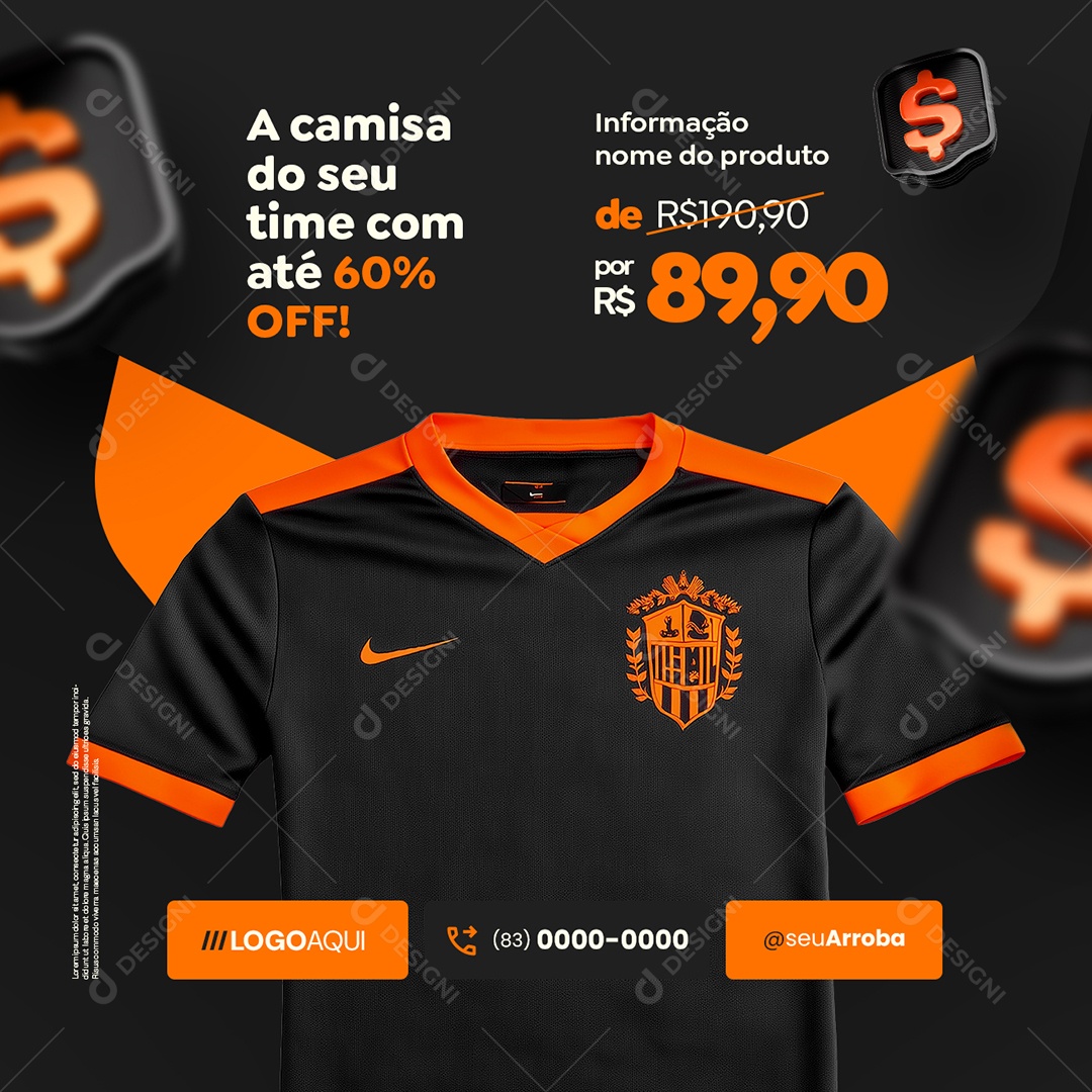 Camisas de Times Black Friday 60% OFF Social Media PSD Editável