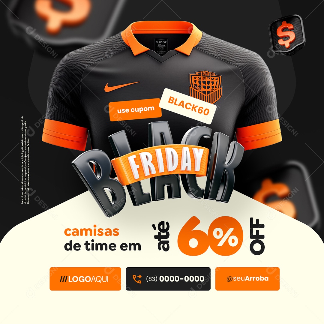 Camisas de Times 60% OFF Black Friday Social Media PSD Editável