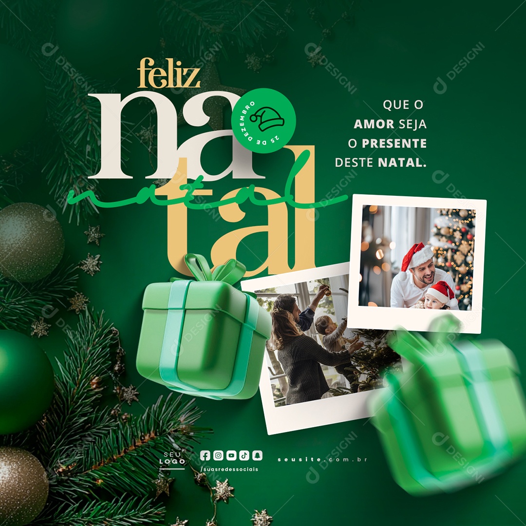 Feliz Natal 25 de Dezembro Que o Amor Seja o Presente Social Media PSD Editável