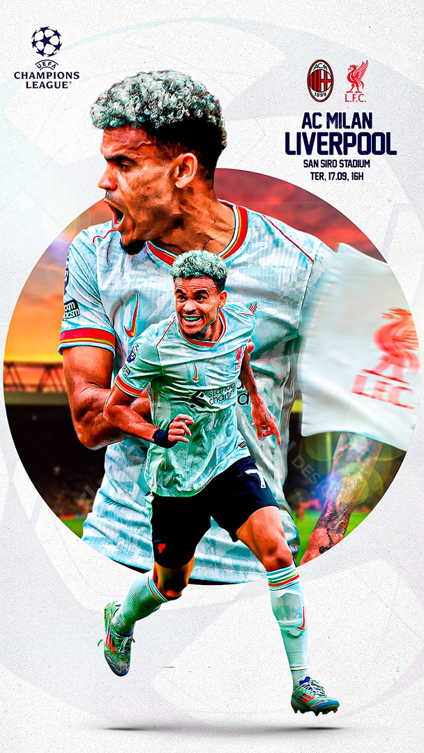 Story Flyer Milan x Liverpool Social Mídia PSD Editável