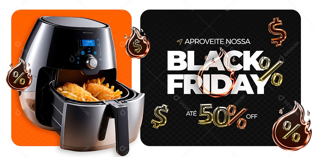 Banner Black Friday Fritadeira Air Fryer Social Media PSD Editável