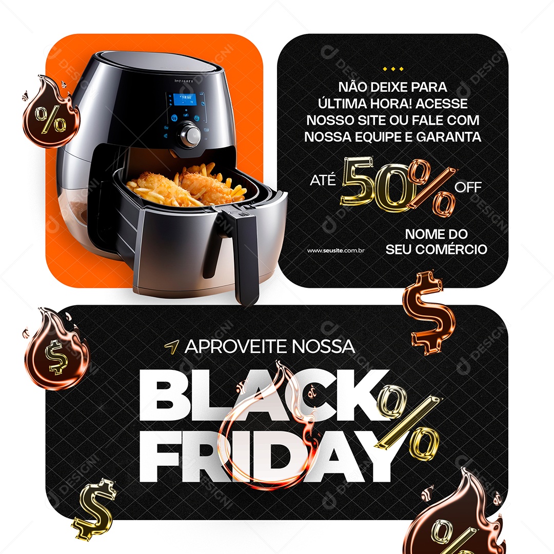 Black Friday Fritadeira Air Fryer Social Media PSD Editável