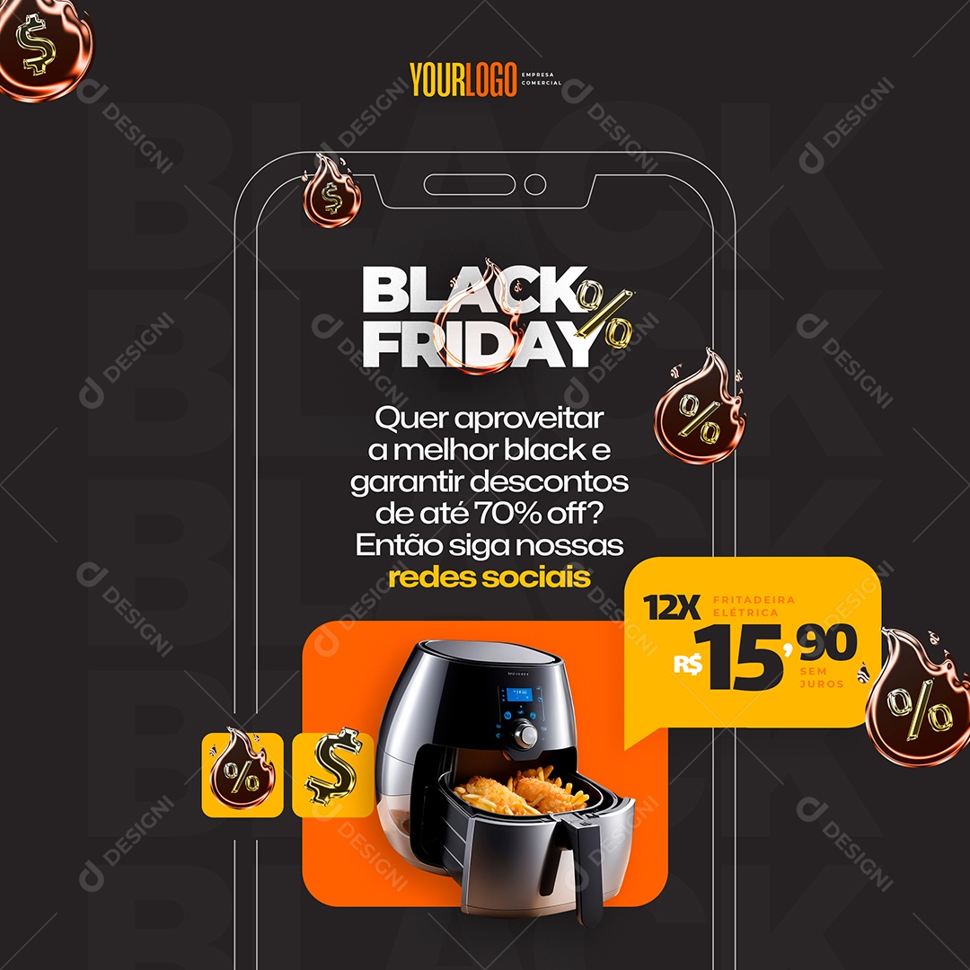Black Friday Fritadeira Air Fryer Social Media PSD Editável
