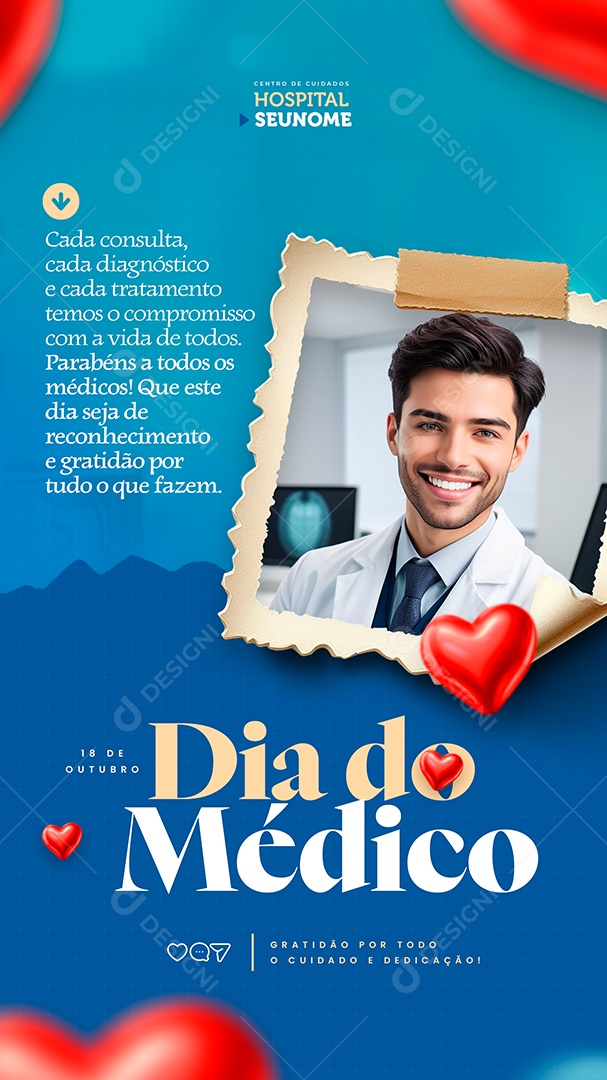 Story Social Media Dia do Médico 18 de Outubro PSD Editável