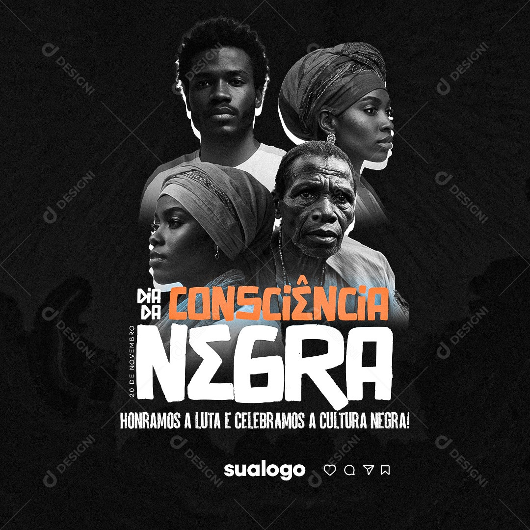 Dia da Consciência Negra 20 de Novembro Honramos a Luta Social Media PSD Editável