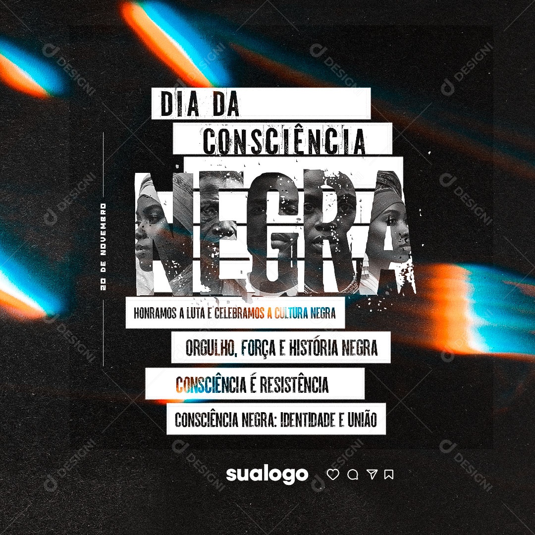 Dia da Consciência Negra 20 de Novembro Honramos a Luta Social Media PSD Editável